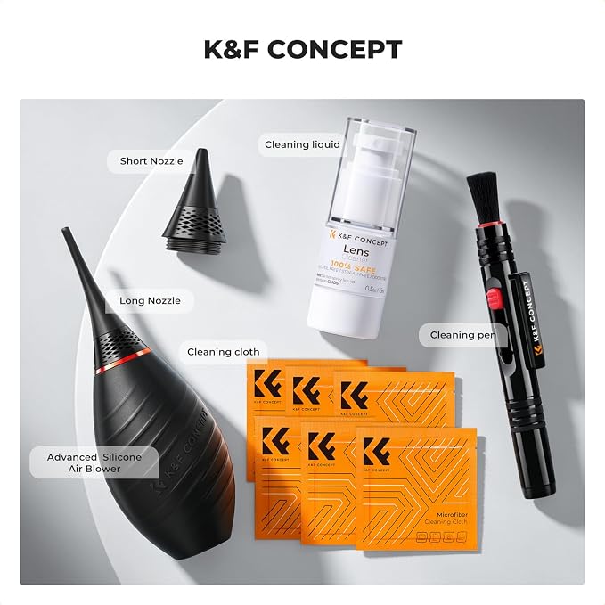 K&F CONCEPT 10-in-1 Photo Camera Cleaning Kit for Lensc,Camera, Cell Phones | Strong Blower with Short & Long Nozzle,Safe Cleaning Solution, Multifunctional Pen,Microfiber Cloth,for Canon Nikon Sony,MK04 - Image 2