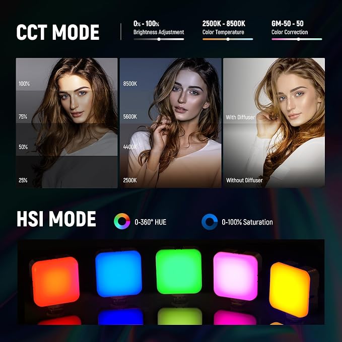 NEEWER RGB62 Magnetic RGB Video Light with APP Control, 2 Pack 360° Full Color LED Camera Light with 3 Cold Shoes CRI97+ 2500K-8500K 17 Scenes 2000mAh Rechargeable Portable Photography Selfie Lighting - Image 3