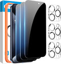 Fotbor [3+3 Pack for iPhone 15 Pro Privacy Screen Protector & Camera Lens Protector, Privacy Screen iPhone 15 Pro, Anti Spy Private Tempered Glass Easy Installation Kit 6.1 Inch Accessories by Fotbor