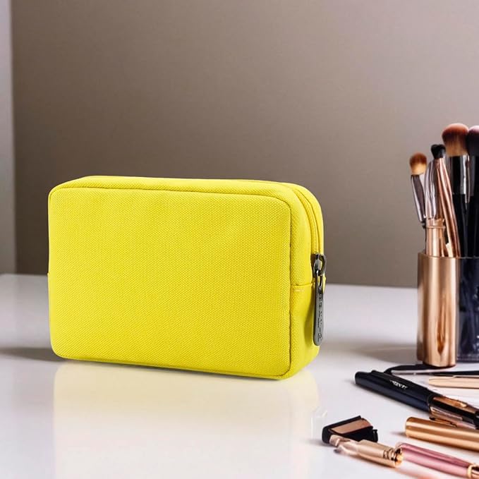 E-Tree Cute Small Makeup Bag,Cosmetic Toiletry Skin Care Make up Little Items Pouch for Purse,Zipper Mini Tech Charger Cable Electronic Organizer Case,Travel Accessories for Women Men Teen,Yellow - Image 7
