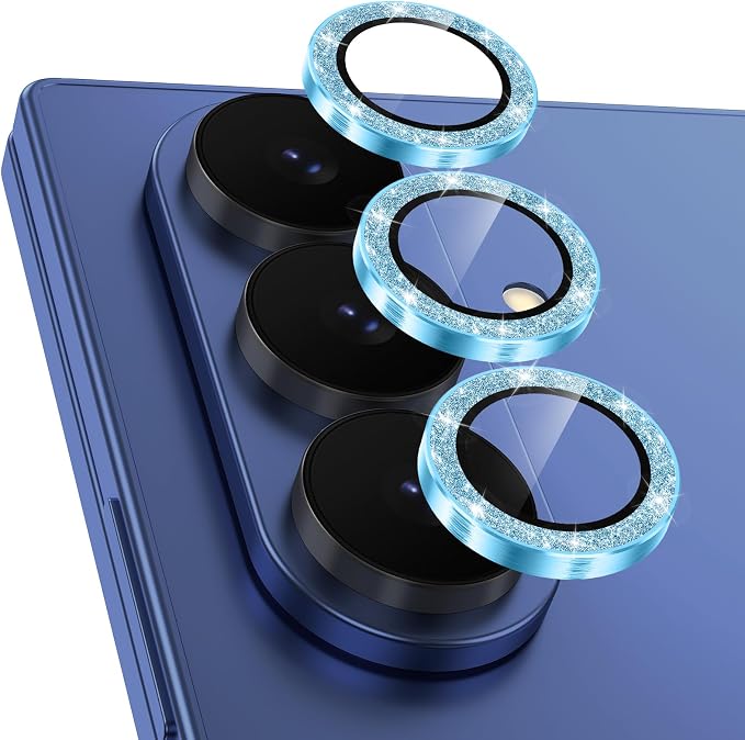 Meshine for Samsung Galaxy Z Fold 8 Ultra Camera Lens Protector,Scratch Proof,Strong Adsorption,9H Hardness with Metal Ring Camera Cover,Case Friendly,Accessories Lens Protector,Glitter Blue by Meshine