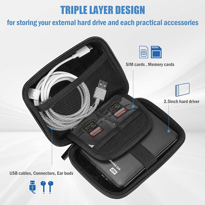 ProCase External Hard Drive Travel Case for 2.5" HDD/SSD -Red | Fits Seagate Portable, Samsung T9, WD Elements, My Passport, Toshiba Canvio Basics, 1TB-5TB Drives, USB 3.0 HDD/SSD Storage - Image 3