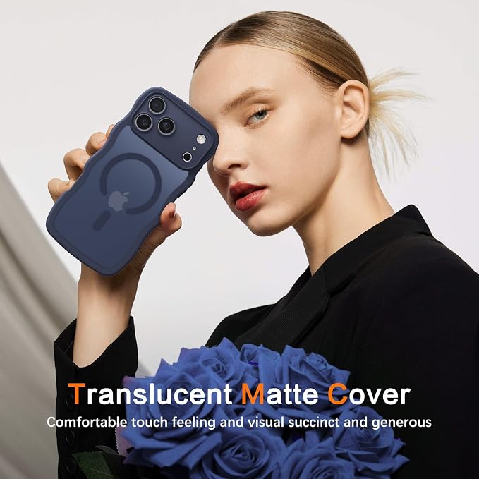 BENTOBEN Magnetic for iPhone 17 Pro Max Case, Cute Wavy [Full Camera Protection][Compatible with MagSafe] Matte Anti-Slip Bumper Women Men Boys Protective Cover for 17 ProMax 6.9", Deep Blue - Image 8