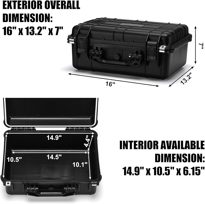 Mayouko 16" Waterproof Plastic Toolbox with Foam Insert, 16" x 13.2" x 7", IP67 Lockable Storage Box, Customizable Foam, Shockproof Hard Case Weatherproof Container, Protective Hard Camera Case - Image 2