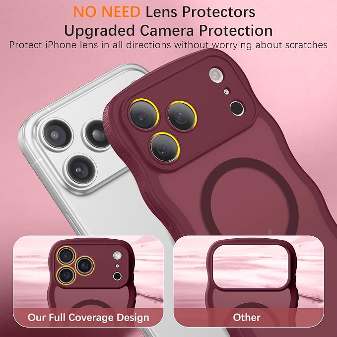 BENTOBEN Magnetic for iPhone 17 Pro Max Case, Cute Wavy [Full Camera Protection][Compatible with MagSafe] Matte Anti-Slip Bumper Women Men Boys Protective Cover for 17 ProMax 6.9",Cherry Red - Image 6
