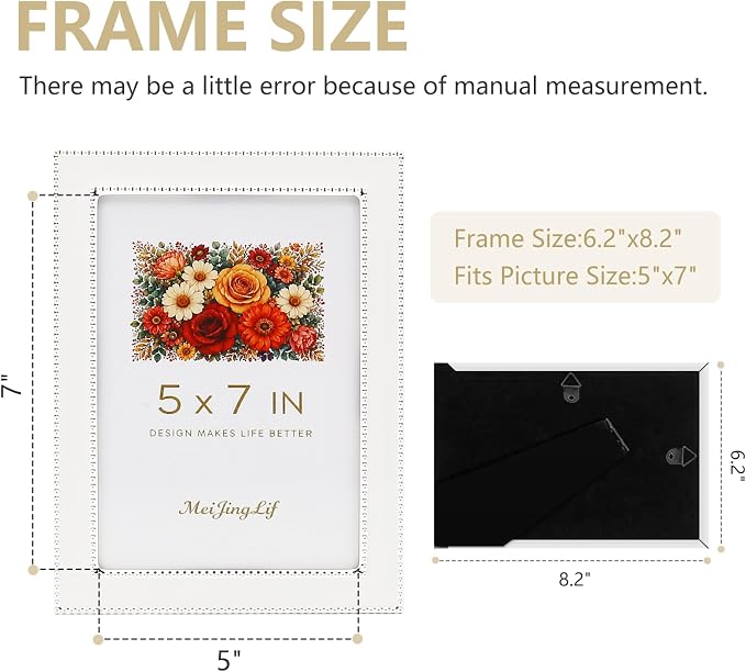 Premium Metal Picture Frame 5x7 Inches with Velvet Back Cover - Elegant and Durable Photo Frame for Displaying Cherished Memories, Perfect as Desk Decor, Home Office Accessory,White picture frame - Image 3