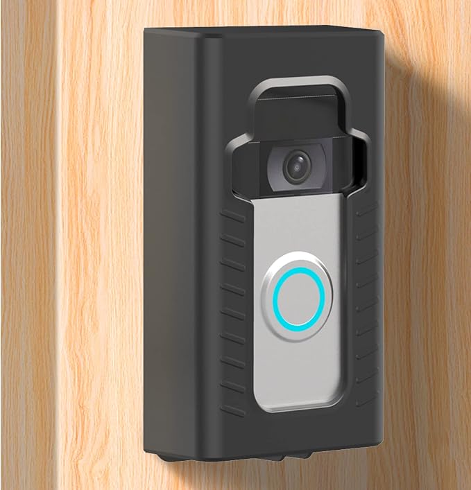 Adhesive Mount Compatible with 2024 Upgrade Video Doorbell No-Drill Mounting Bracket Cover Holder Anti-Theft Full Coverage Protective Housing for Apartments & Renters (Matte Black) by BFYTN