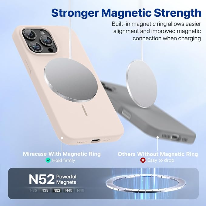 miracase Magnetic for iPhone 15 Pro Max Case, [Soft Anti-Scratch Microfiber Lining], Compatible with MagSafe, Liquid Silicone Case Shockproof Drop Protection Phone Case for 15 ProMax, Sand - Image 5