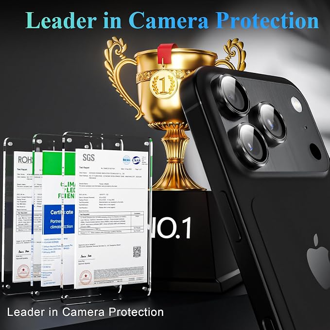 YWXTW Camera Lens Protector for iPhone 17 Pro/iPhone 17 Pro Max, [1 Step Installation Tray] Tempered Glass Screen Protector Metal Individual Camera Cover Accessories Case Friendly (Black) - Image 2