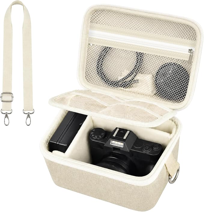 Comecase Large Travel 4K Vlogging Camera Case for Duluvulu/for AUREAPI | Outdoor Camera Storage with 2 Divider and Mesh Pocket, for Vloggers and Content Creators, Trip Ready, Off-White - Case Only by COMECASE