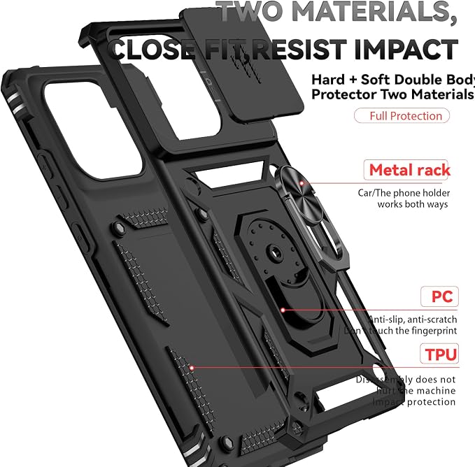 SunStory Compatible with Motorola Moto Edge 2025 Case with HD Screen Protector & Slide Camera Cover & Rotated Ring Kickstand, [Military-Grade] Phone Case for (Black, Moto Edge 2025) - Image 8