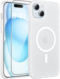 FNTCASE for iPhone 15/14/13 Case, Fit for Magsafe, Glass Screen Protector | Translucent Matte, Magnetic Phone Cases, 14FT Military Grade Drop Protection, Slim Shockproof Protective Cover, White by FNTCASE