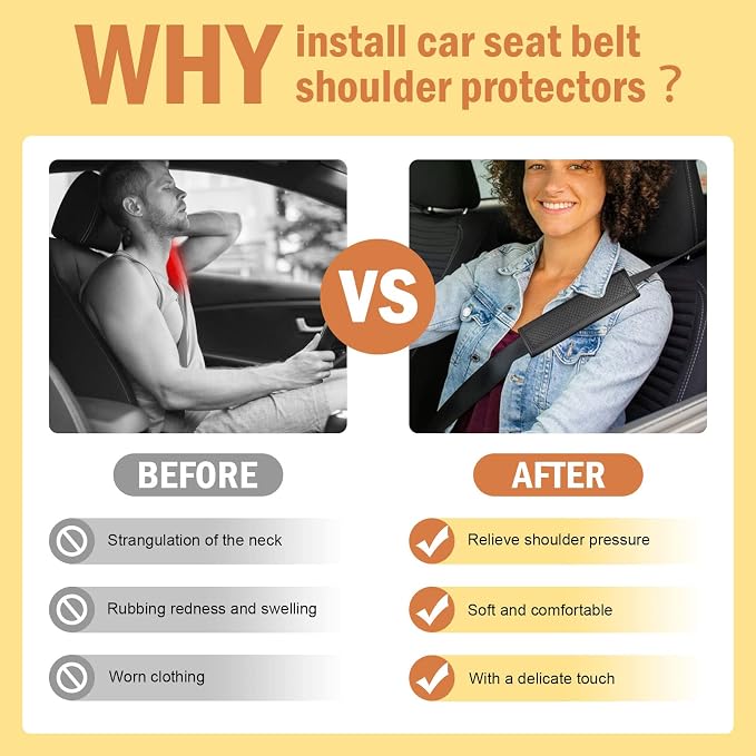 Seat Belt Pads Leather Seat Belt Covers More Comfort Driving Cushion Helps Protect Your Neck and Shoulders Suit for Car, Truck, SUV, Airplane,Camera Backpack Straps-2Pcs - Image 5