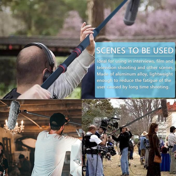 Handheld Boom Pole for Shotgun Mic, 3-Section Extendable Microphone Arm | Filming with 3/8" and 5/8" Threads, 3ft to 8.3ft Adjustable Length, Portable - Image 7