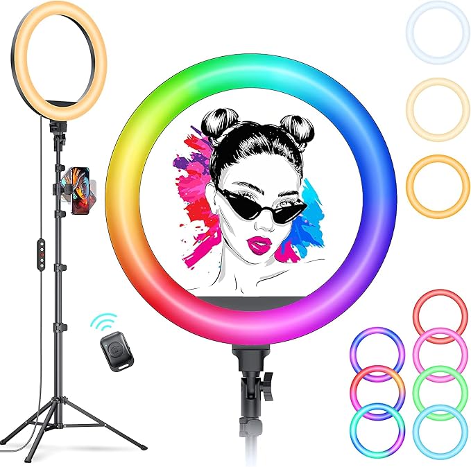 Kaiess 10.2" Selfie Ring Light with 65" Adjustable Tripod Stand | Phone Holder for Live Stream/Makeup, Upgraded Dimmable LED Ringlight for Tiktok/YouTube/Zoom Meeting/Photography (rgb) by Kaiess