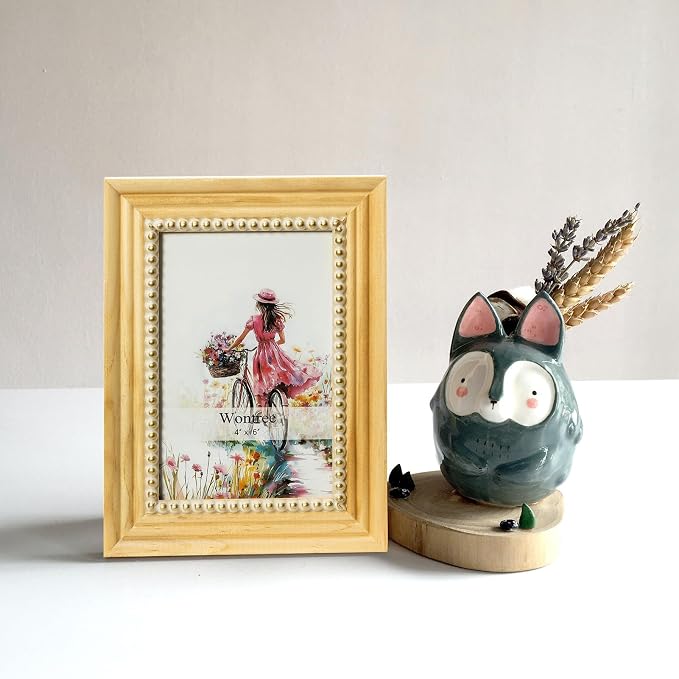 4x6 Picture Frame in Nature with Gold Beaded Border, Pine Wood with Real Glass, Vertical and Horizontal Desk Tabletop or Wall Hanging - Image 6