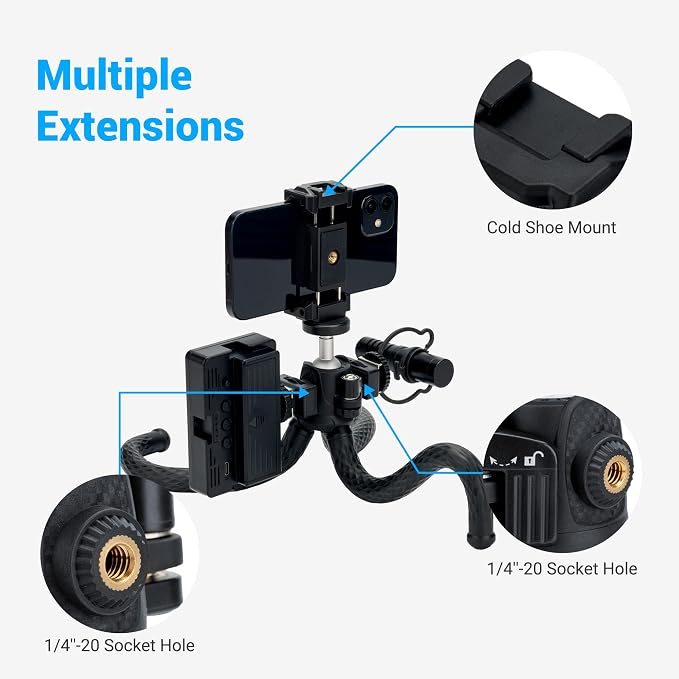 JJC Flexible Mini Tripod Octopus Stand for Sony ZV-1F ZV-1 Canon M50 G7X | Bendable Selfie Stick for Sony RX100 A6100 A6400 Fujifilm X-T5 X-T4 X-T30 & More Camera [Phone Clamp Included] - Image 5