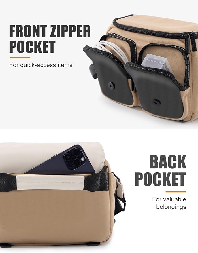 Cwatcun Midi Camera Sling Bag, Waterproof Crossbody Case with Tripod Holder | Camera/Photography Shoulder Messenger Bag for Canon, Nikon, Sony, Fuji DSLR/SLR/Mirrorless Camera, LensFits 1DSLR+2lenses. - Image 4