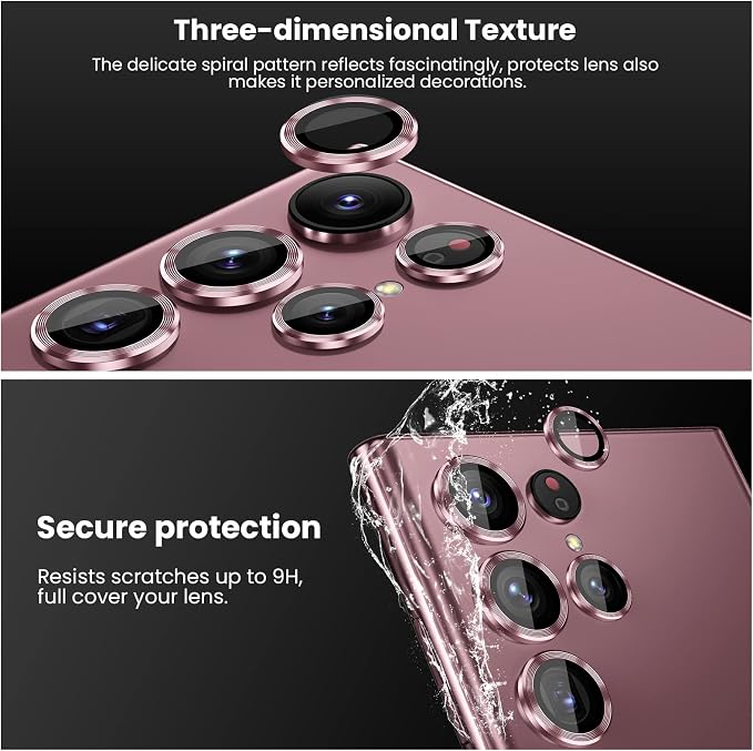 Tensea Compatible with Samsung Galaxy S22 Ultra Camera Lens Protector | 9H Tempered Glass Camera Cover Screen Protector Metal Individual Ring [Installation Tray][Case Friendly] - Image 6