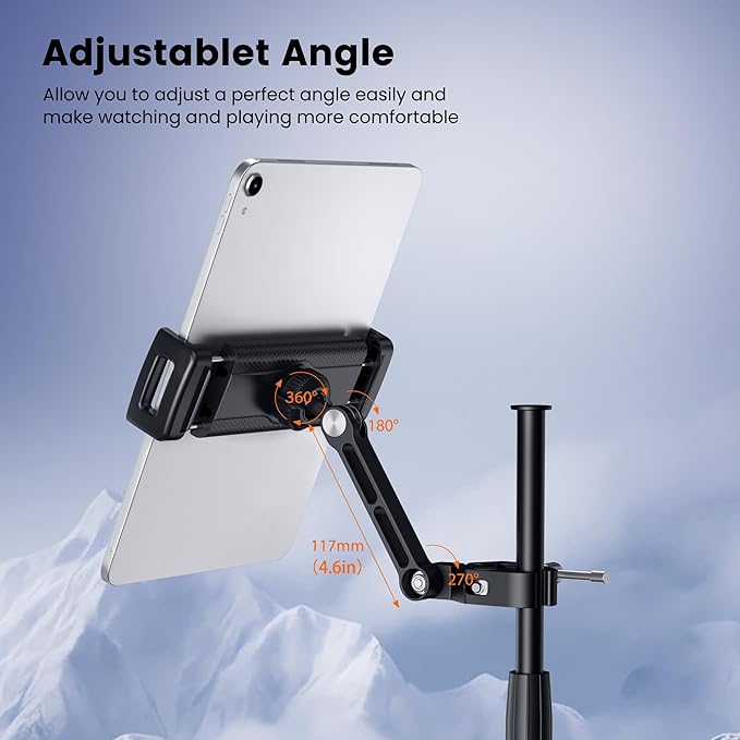 CreaDream iPad Holder for Mic Stand, Aluminum Tablet Holder for Mic Music | Adjustable Tablet Holder for Micphone Stand, Heavy Duty iPad Clip Attachment Compatible with Devices from 4.7 to 13 inch - Image 4