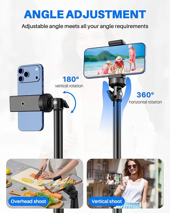 67" Phone Tripod, MIIASI Extendable Tripod for iPhone, Selfie Stick with Remote and Phone Holder, Compatible with iPhone/Android/Camera, Light Stand - Image 4