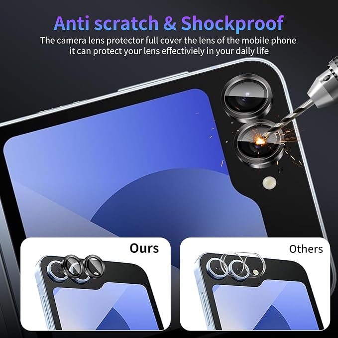 Camera Lens Protector for Samsung Galaxy Z Flip 6,1 Pack | Tempered Metal Glass Camera Cover Film,HD Clear,Anti-Scratch Lens Screen Protector Film,Case Friendly,Black Titanium - Image 4