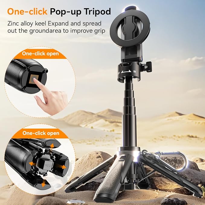 Magnetic Small Selfie Stick for iPhone,4 in 1 Multifunctional Portable Selfie Sticks Retractable Cell Phone Travel Tripod with Remote Control, Mini Phone Tripod for iPhone 17/16/15/14/13/12 Series - Image 2