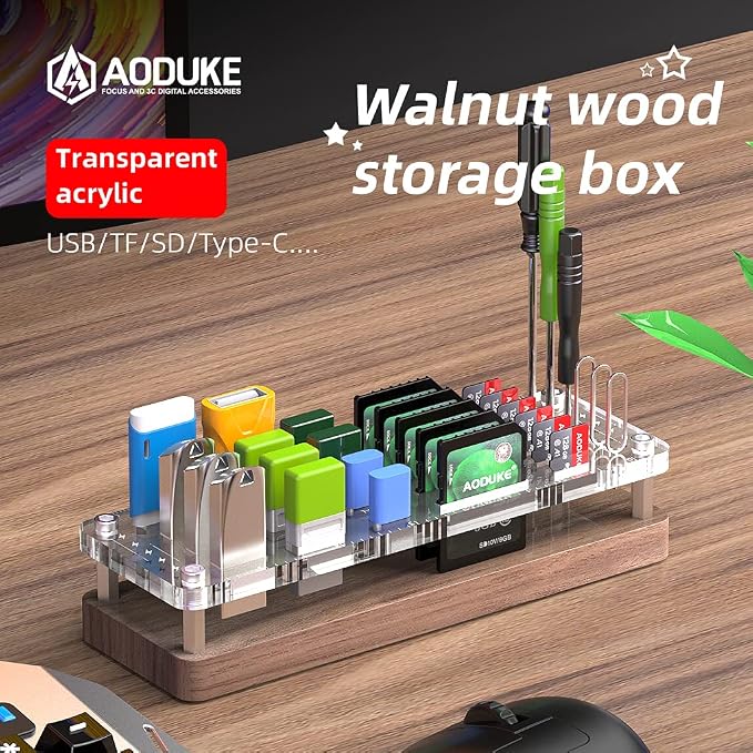 29 Slots Wooden Memory Card Case for Micro TF, USB Flash Drive, and SD Cards - Carrying Case With Screwdriver and Cell Phone Card Removal Pin Holder Desk-02MY - Image 5