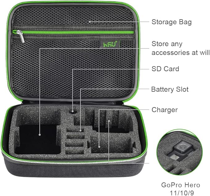 HSU Protective Carrying Case Compatible with Go Pro Hero | 13, 12, 11, 10, 9, 8, 7, 6, 5 and Accessories, Light and Medium Security Bag, Compact and Safe Action Camera Travel Storage - Image 3