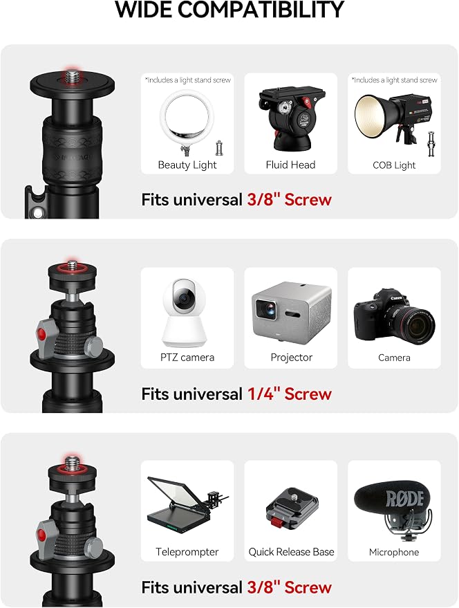 IFOOTAGE RB-A400-Pe Projector Stand with Round Base Monopod | 79" Heavy Duty Camera & Light Stand, 22lb Load Capacity, Space Saving Floor Stand with 1/4" & 3/8" Mount for Projector - Image 5