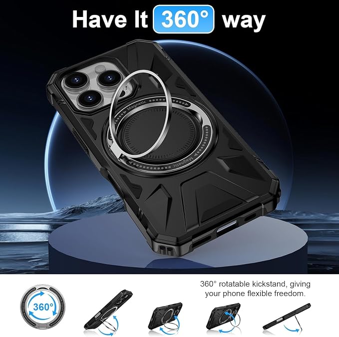 iPhone 16 Pro Max Case, Magnetic Case with 360° Ring Holder,iPhone 16 Pro Max Rotatable MagSafe Ring for iPhone 16 Pro Max Cover Grip Stand Kickstand Military-Grade Case for iPhone 16 Pro Max,6.9 inch - Image 3