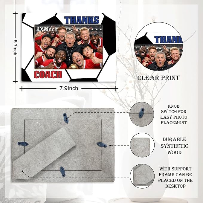 Thanks Coach Photo Frame, Soccer Picture Frame, Sports Themed Decor Tabletop Display Frames for Players and Coaches, Gift to Soccer Enthusiasts for 4x6 Inches Photos - Image 2