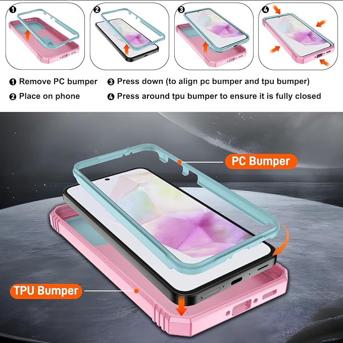 Gritup for Samsung A36 Phone Case: Samsung Galaxy A36 Case with Screen Protector*2 | Magnetic Stand & Slide Camera Cover, Shock Proof Military-Grade para A 36 Cover, Green+Pink - Image 3