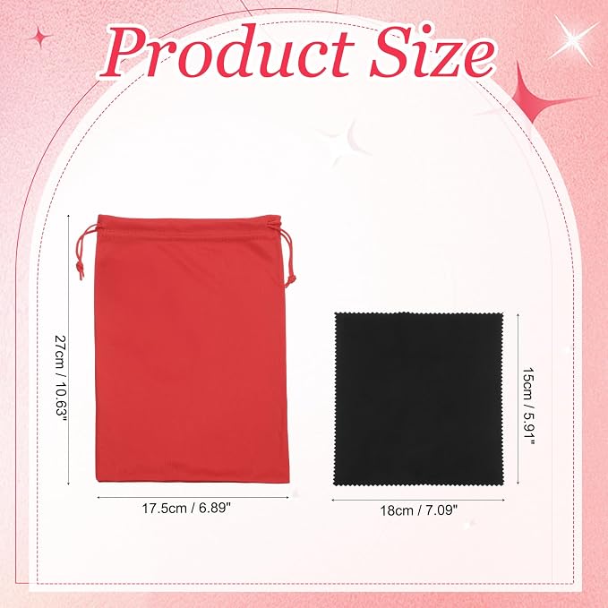 Ski Goggle Bag, Microfiber Bag with Cleaning Cloth Drawstring Pouch Soft Storage Sleeve Case Protection 1 Pcs & Red-Fitting for (Snow Swimming Goggle/Sunglasses/Camera) - Image 2