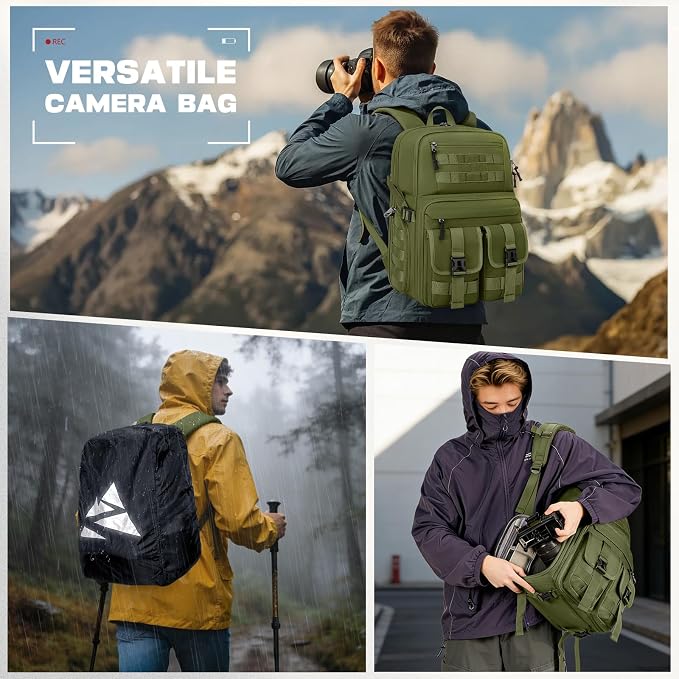 RAINSMORE Camera Backpack, DSLR/SLR/Mirrorless Camera Bag for Photographers | 15.6 Inch, Waterproof Tactical Photography Backpack Case, with Rain Cover & Tripod Holder - Image 7