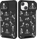 (2in1 for iPhone 13 Case Skeleton Yoga Cute Halloween Phone Cover Funny Skull Design with Slide Camera Cover Protective Black Cool Horror Pattern Teen Cases for iPhone13 6.1'' by Goocrux