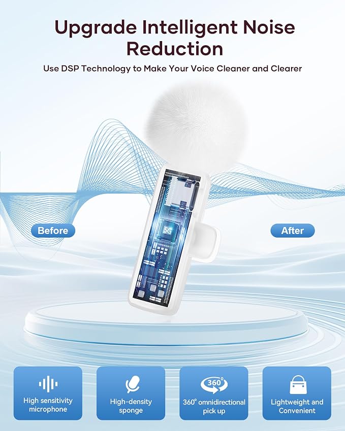 Wireless Microphone for iPhone iPad and Android Phone, 2 Pack Wireless Lavalier Lapel Mic with Noise Reduction, Plug and Play Mini Microphone for Video Recording Interview YouTube TikTok Vlog (White) - Image 5
