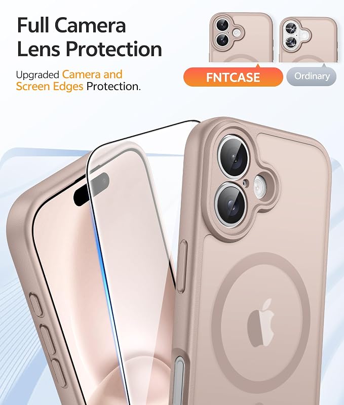 FNTCASE for iPhone 16 Case, Fit for Magsafe, Screen Protector, Desert Gold | Full Camera Protection, Translucent Matte, 14FT Military Grade Drop Proof, Shockproof Protective Phone Cover - Image 4