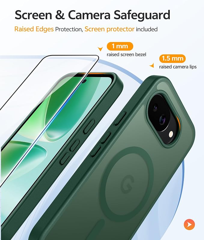 FNTCASE for Google Pixel 10a Case, Fit for Magsafe, with Screen Protector | Translucent Matte Magnetic Back, 14FT Military Grade Drop Protection, Slim Shockproof Protective Phone Cover, Green - Image 4
