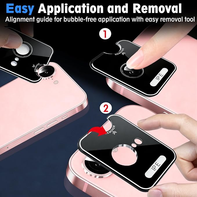 SiHPuoy 3pcs Camera Lens Protector for iPhone 17e/16e, Tempered Glass,Pink | 9H+ Hardness, Military Grade Shatterproof, Anti-Scratch, Case Friendly, HD Metal Camera Cover, Does not Affect Night Shots - Image 3