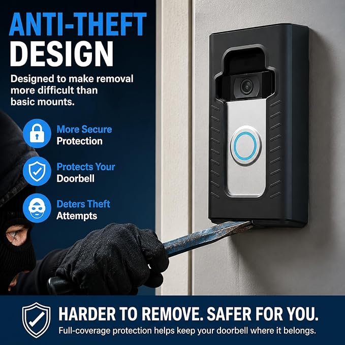 Adhesive Mount Compatible with 2024 Upgrade Video Doorbell No-Drill Mounting Bracket Cover Holder Anti-Theft Full Coverage Protective Housing for Apartments & Renters (Matte Black) - Image 3