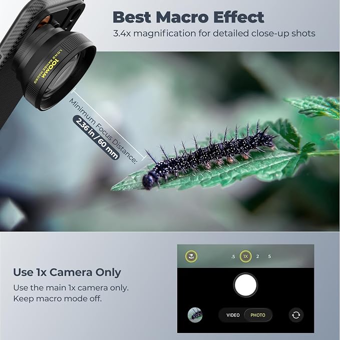Freewell 100mm Long Macro Lens 17mm Mount iPhone, Samsung | Magnification, 60mm Focus Distance – Capture Detailed Close-Ups of Nature & Small Objects - Image 3