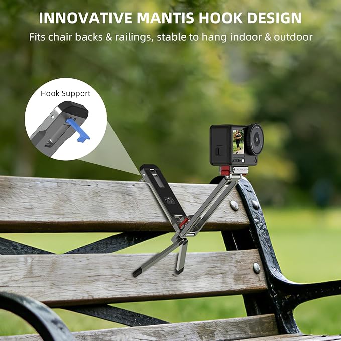 Action 6 Magnetic Quick Release Mini Tripod Stand, 180° Adjustable Aluminum Tripod Table Mount Desk Base for DJI Osmo Nano with 1/4" Screw Adapter, Arca & Foldable Hook Fits Travel Accessories - Image 4