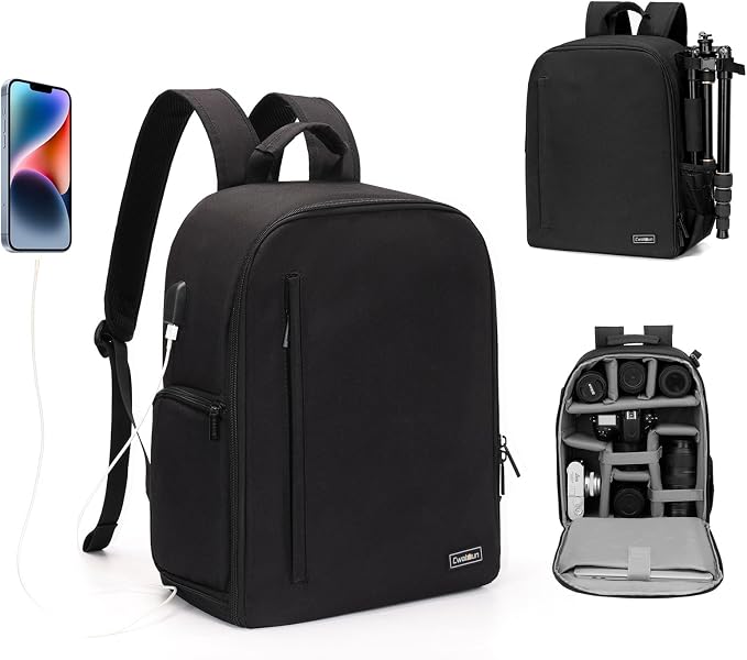 Cwatcun Professional Camera Backpack - Waterproof DSLR/SLR/Mirrorless Camera Case - Compatible with Sony, Canon, Nikon - Large Black by FocusonCameraBag