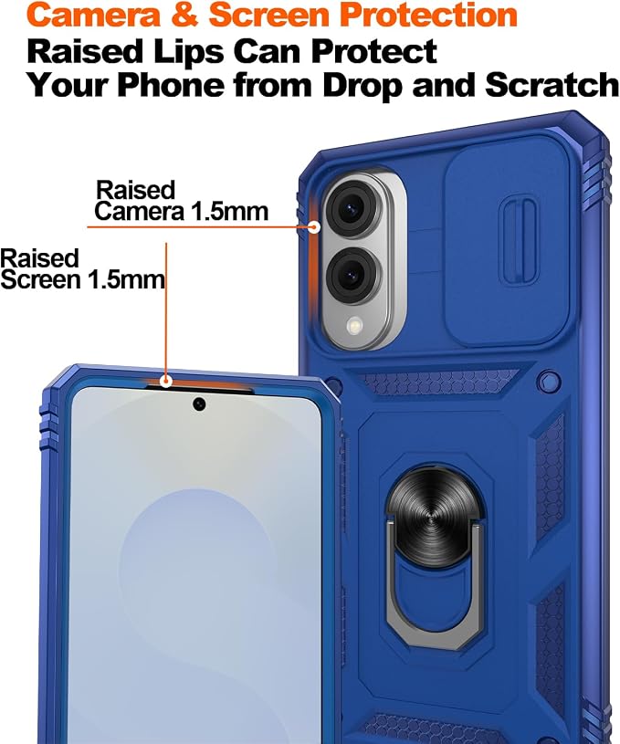 Gritup Fit for Samsung Galaxy S25 Edge Case with Slide Camera Cover | 2 Pcs Screen Protector, Build in 360° Rotating Ring Kickstand, Military Grade Protective Phone Case, Blue - Image 5