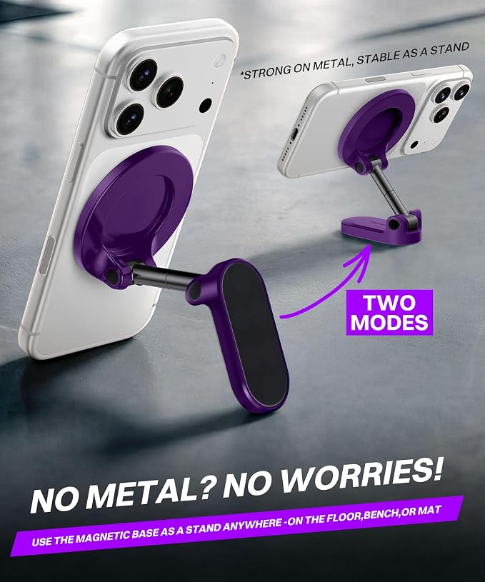 All Metal Dual Magnetic Gym Phone Holder for MagSafe, Purple | 360°Adjustable, Fit for iPhone/Android, Tri-Axis Phone Mount,Gym Accessories for Bodybuilder Men Women Workout Recording - Image 5