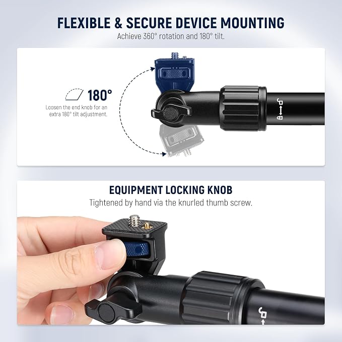 NEEWER Overhead Camera Mount Arm with Phone Clip, 22"/56cm 180°&360° 2 Section Flexible Holding Arm for Desk Stand, Fits 0.87"-1.1" Tube, 5.5lb/2.5kg Max Load for Camera LED Ring Light Mic, DS009 | 22"/56cm Clamp on Flexible Holding Arm for Desk Stand,... - Image 7