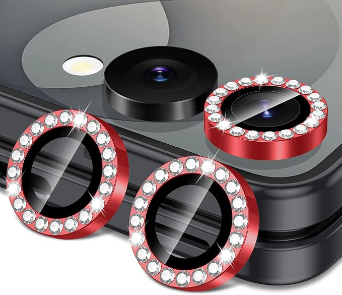 for Samsung Galaxy Z Flip 8 Camera Lens Protector, Individual Metal Ring Tempered Glass Lens Cover, [Strong Adsorption] Scratch Resistant Ultra-Thin HD Clear Lens Cover, 1 Set-Red Diamond by Btscase