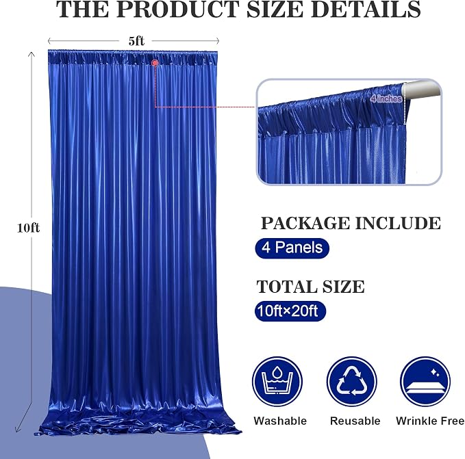 20x10ft Thick Royal Blue Glitter Backdrop Curtain Panels for Parties, Wrinkle Free Sequin Sparking Photo Backdrop Drapes, 4 Panels 5x10ft Shimmer Back Drop Cloth for Wedding Birthday Photography - Image 6