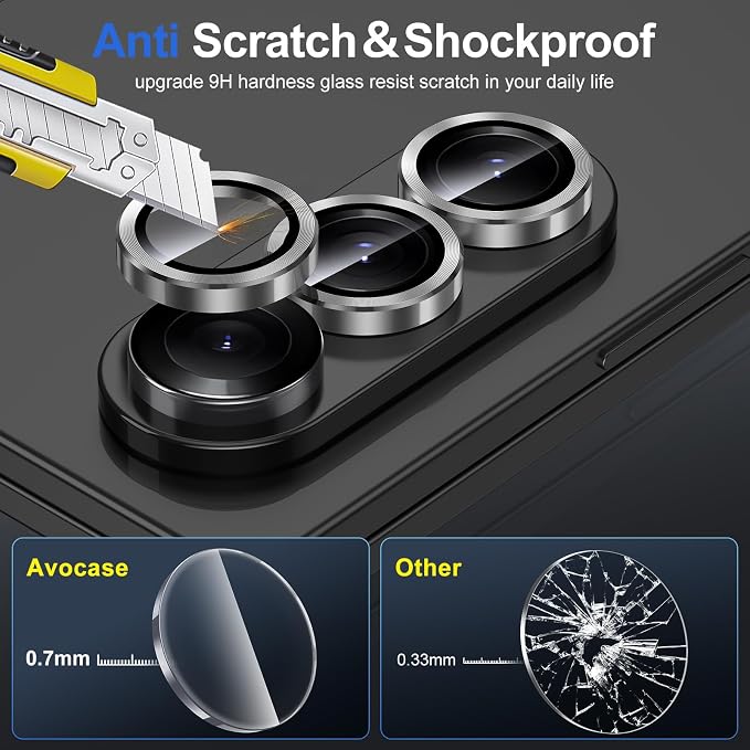 for Samsung Galaxy Z Fold 7 Camera Lens Protector, Individual Metal Ring Tempered Glass Lens Cover, [Strong Adsorption] Scratch Resistant Ultra-Thin HD Clear Lens Cover, 1 Set-Black - Image 3